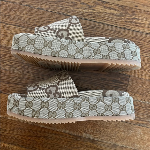 GUCCI GG maxi logo platform canvas Angelina slide sandals size 38.5 8.5 - Picture 10 of 11
